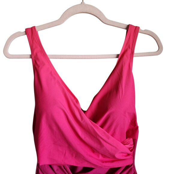 Lands End Swimsuit 14 Long Tall 14L Pink Women's SlenderSuit One Piece Bathing - Picture 2 of 9